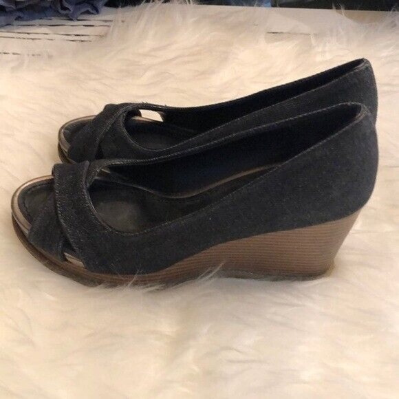 American Eagle denim open toe‎ wedges Women’s Size 6.5 - Picture 4 of 7